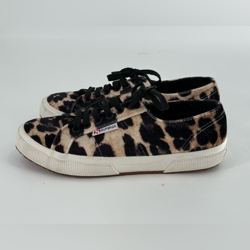 Superga Leopard Print Canvas Sneakers in Black and Tan